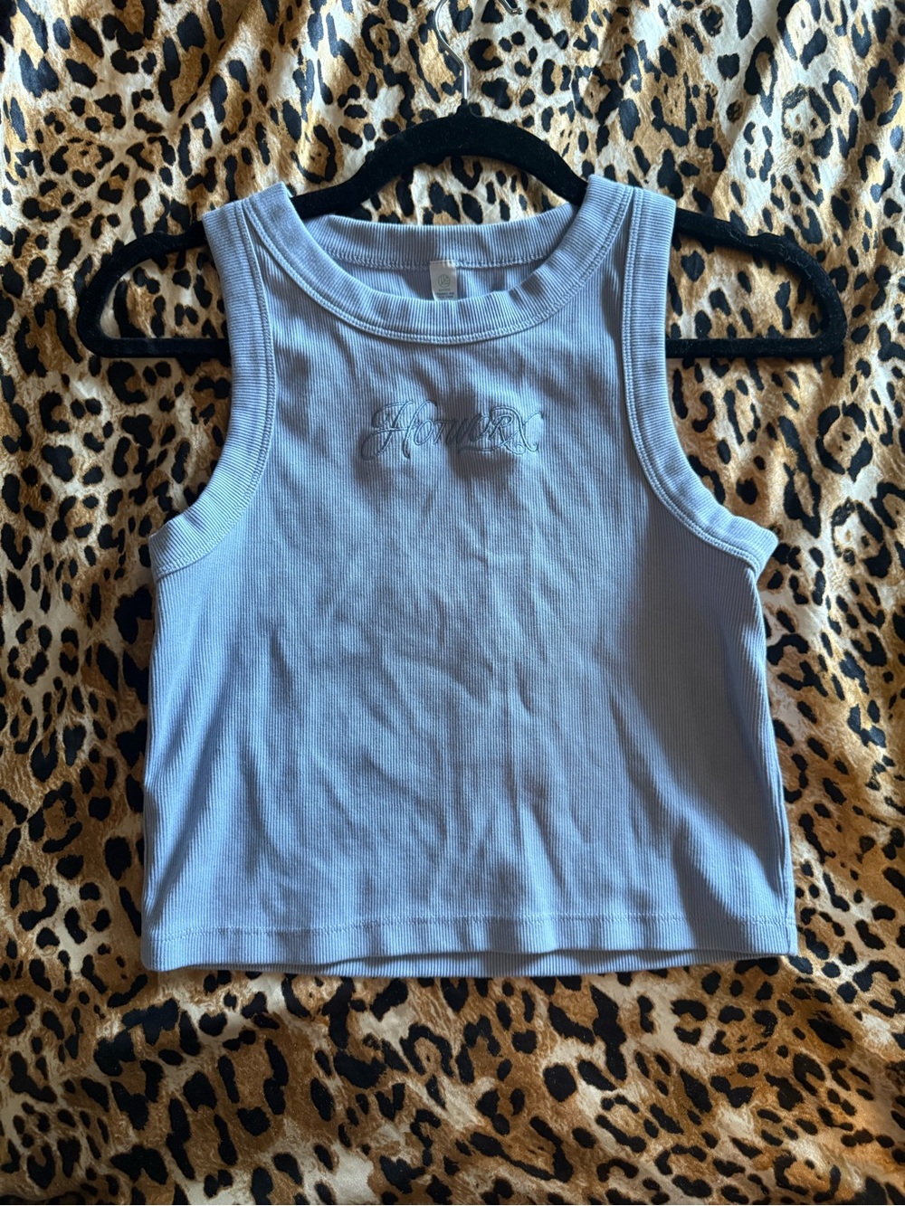 Light Blue Ribbed Hotworx Tank Top with Script Embroidery